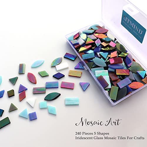 LITMIND Iridescent Glass Mosaic Tiles for Crafts, 240 Pieces 5 Shapes Mixed Stained Glass Sheets, Mosaic Kits for Adults (Iridescent Mix) - Image 2