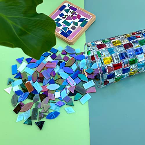 LITMIND Iridescent Glass Mosaic Tiles for Crafts, 240 Pieces 5 Shapes Mixed Stained Glass Sheets, Mosaic Kits for Adults (Iridescent Mix) - Image 4