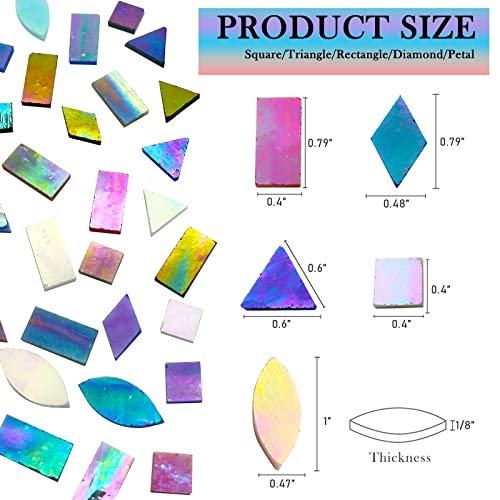LITMIND Iridescent Glass Mosaic Tiles for Crafts, 240 Pieces 5 Shapes Mixed Stained Glass Sheets, Mosaic Kits for Adults (Iridescent Mix) - Image 3
