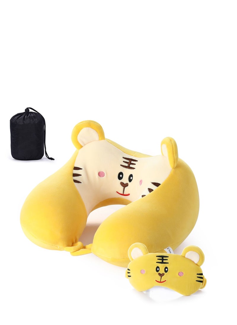 Y&D - Travel Pillow for Kids and Adults  Animal Memory Foam Neck with Soft Fleece Cover Eye Mask Set Airplane Kit Drawstring Organizer Bag Machine Washable - Image 1