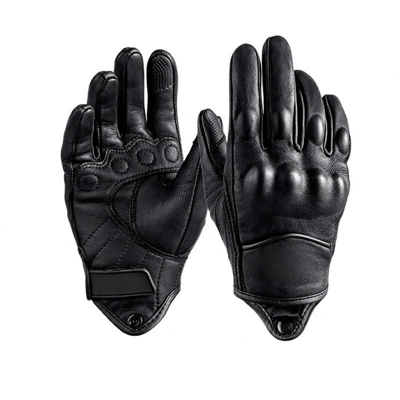 Genuine Sheepskin Gloves: Black M Size No Holes - High-Quality Real Sheepskin Leather With Soft Touch Lasting Comfort, Perforated Option For Breathability, Warm Stylish Hand Protector For Motorcycling - Image 1