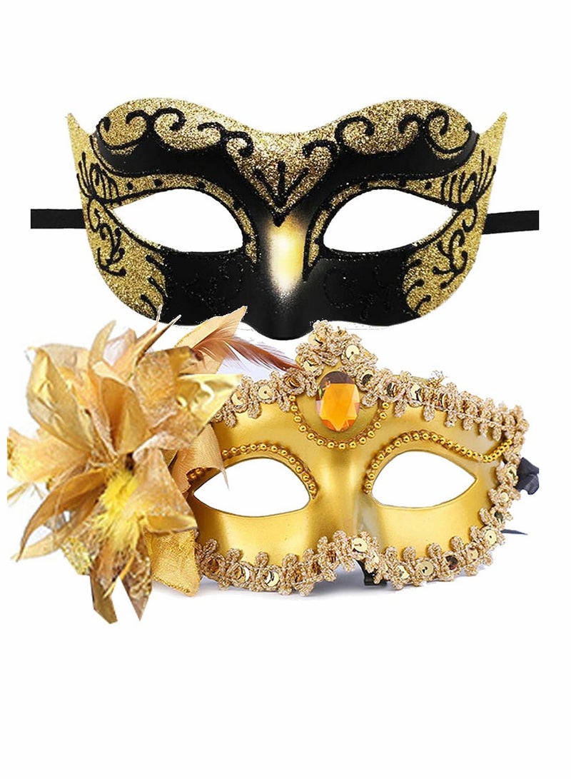 2 Piece Couples Masquerade Mask Set Costume Accessory - Image 1