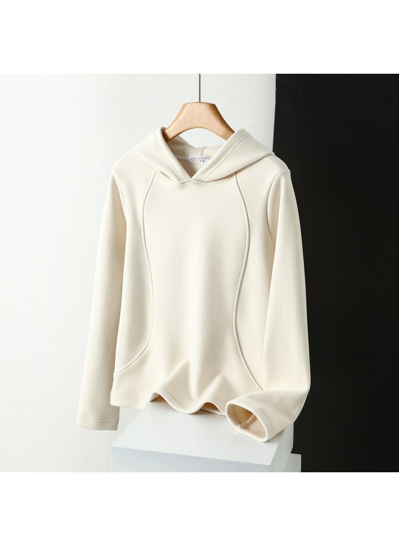 Generic - Winter chic velvet windproof sweater womens hooded solid color fleece-lined plus thick velvet composite drawstring stitching pullover hoodie Brown - Image 1