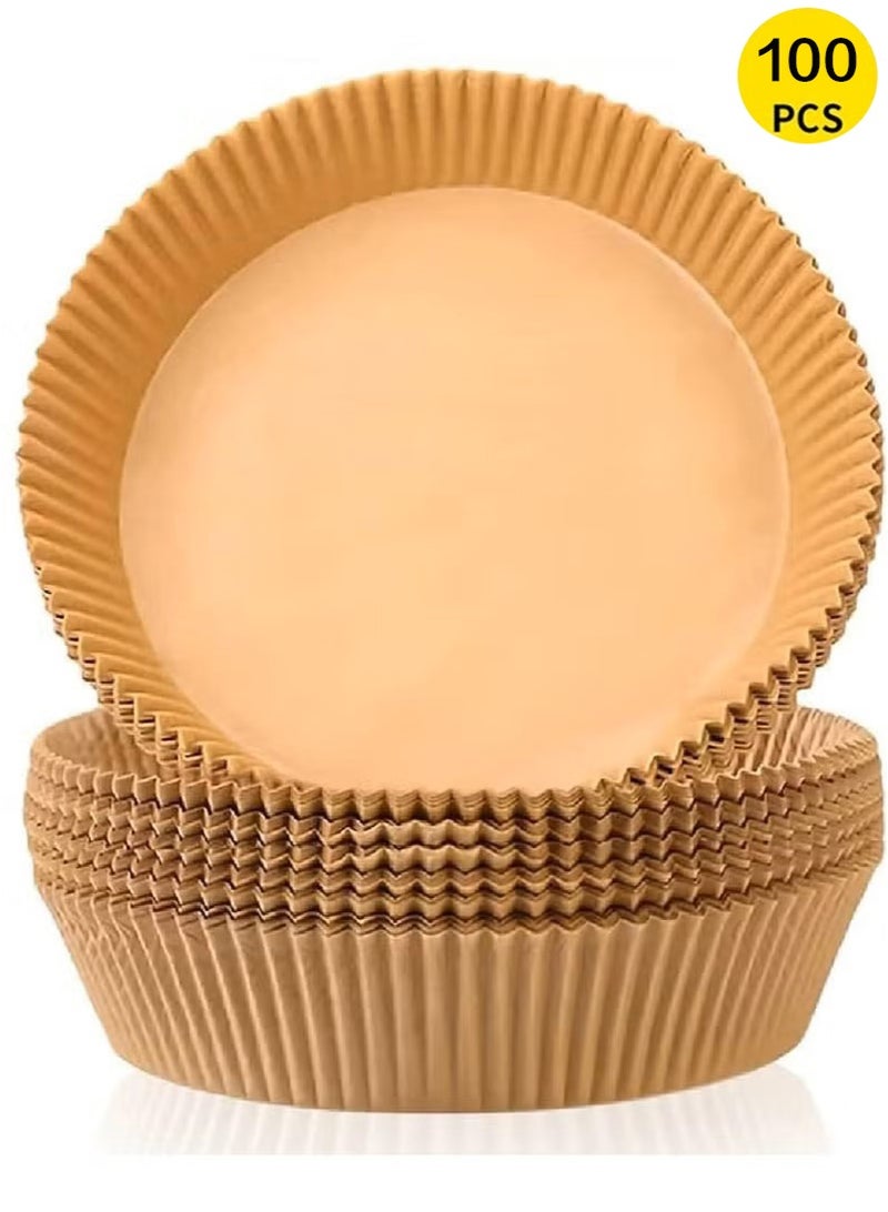صن سباير 100 قطعة من ورق القلاية الهوائية غير لاصقة يمكن التخلص منها، بطانات ورق زبدة غير لاصقة، مستديرة للخبز من الدرجة الغذائية للقلاية الهوائية، 16 سم/6.3 بوصة بني - Image 1