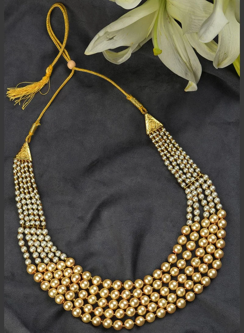 SOHI Gold Plated Pearls Necklace, Choker and Earrings