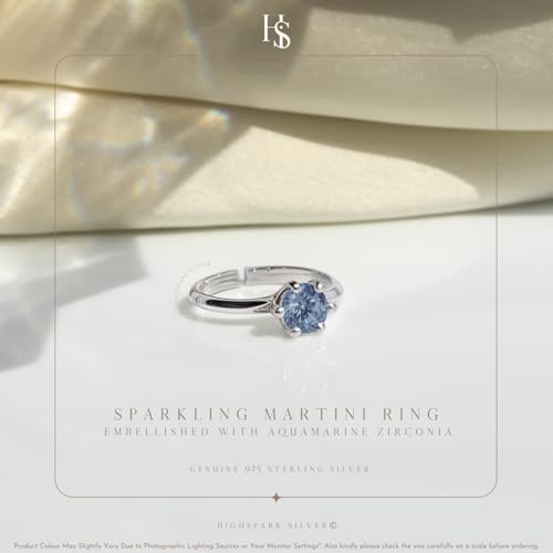 HighSpark 925 Silver Sparkling Martini Solitaire Ring for Women | 92.5 Sterling Silver & Diamond like Brilliance Sparkling Zirconia | Lovely Gift - Sapphire - Image 3