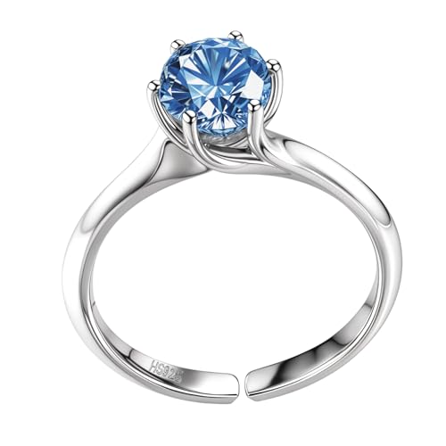 HighSpark 925 Silver Sparkling Martini Solitaire Ring for Women | 92.5 Sterling Silver & Diamond like Brilliance Sparkling Zirconia | Lovely Gift - Sapphire - Image 1