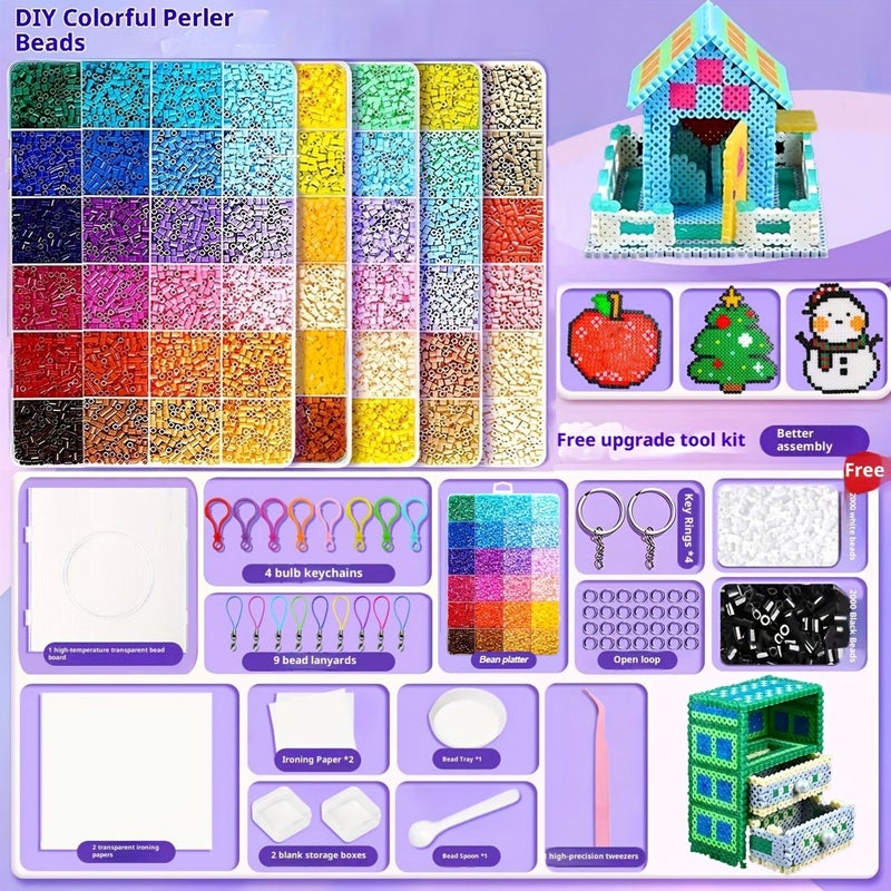 24 Color Bead Making Kit with Pegboard Ironing Paper Keychain Tray Tweezers for Creative Jewelry Art - Image 1