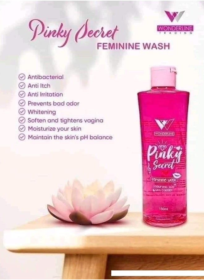 WONDERLINE - Pinky Secret Feminine Wash Hydraulonic Acid with Collagen Maintaining pH Balance Gentle Cleansing - 150ml - Image 1