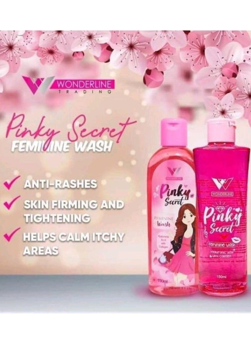 WONDERLINE - Pinky Secret Feminine Wash Hydraulonic Acid with Collagen Maintaining pH Balance Gentle Cleansing - 150ml - Image 1