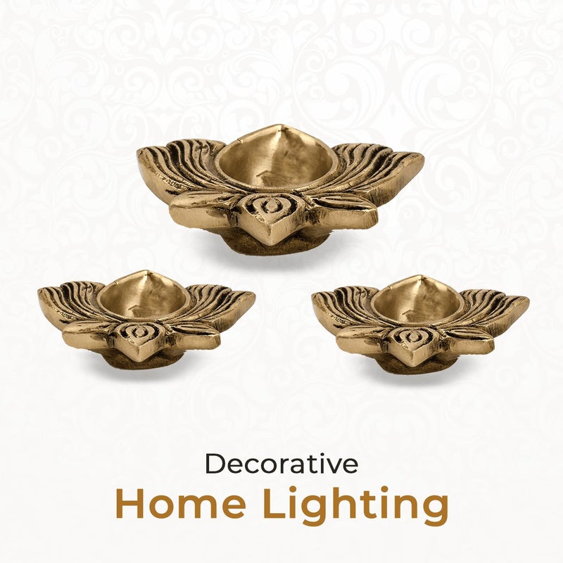 DecorTwist DecorTwist Brass Diya for Puja Lotus Diya with Gift Box in Gold Antique Finished Aarti Diya Deepak Deepam Oil Lamp for Pooja Room Home Temple Diwali Decoration Puja Articles Brass Decor Gift Items  - Image 4