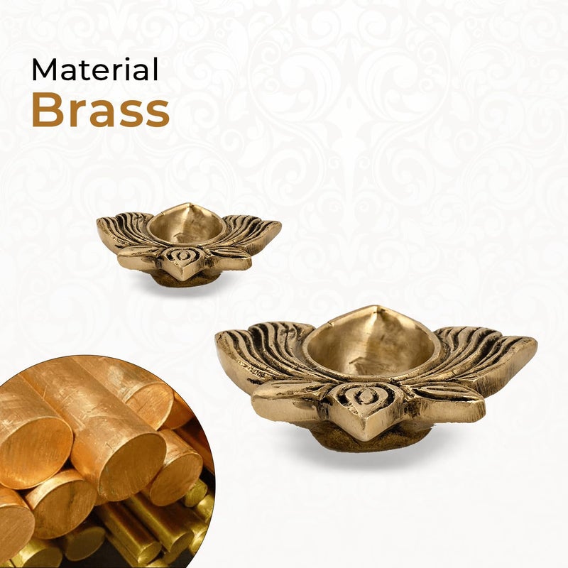 DecorTwist DecorTwist Brass Diya for Puja Lotus Diya with Gift Box in Gold Antique Finished Aarti Diya Deepak Deepam Oil Lamp for Pooja Room Home Temple Diwali Decoration Puja Articles Brass Decor Gift Items  - Image 5