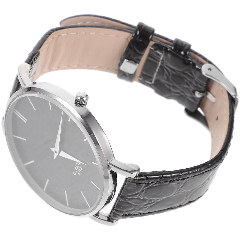 9140 -thin Round Boys Quartz Wrist Watch with PU Band (Black) - Image 1