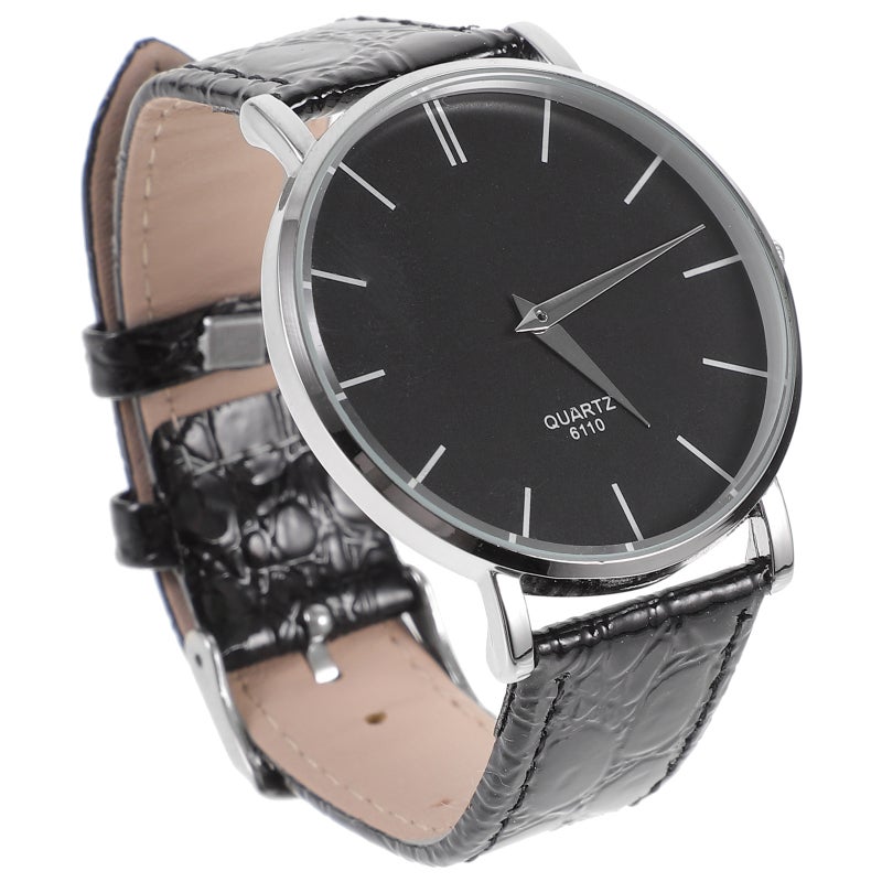 9140 -thin Round Boys Quartz Wrist Watch with PU Band (Black) - Image 3
