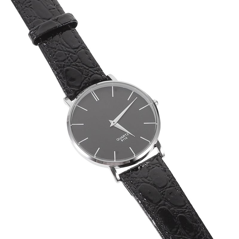 9140 -thin Round Boys Quartz Wrist Watch with PU Band (Black) - Image 5