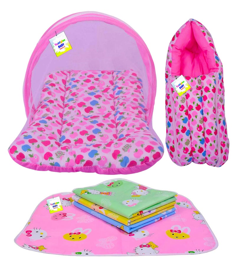 Toddylon Baby Bedding Sets New Born Baby Bed | Combo | Mattress with Net | Bag | Mosquito Net | Carry Bag | Nappy Changing Mat | Products All (0-6 Months) - Image 1