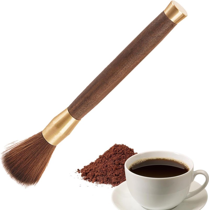 Coffee Grounds Cleaning Brush with Wooden Handle and Stylish Metal Handle for Espresso, Coffee Grinder, Work Surfaces