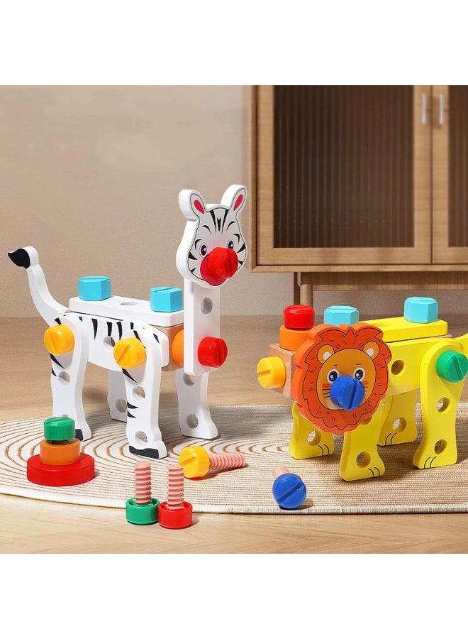 Capstro Wooden Tool Box Toy Set for Kids – Assembly Construction Kit with Hammer, Wrench, Screws, Nuts & DIY Building Pieces, Montessori Pretend Play Building Toy – Animal Tool Box - Image 4