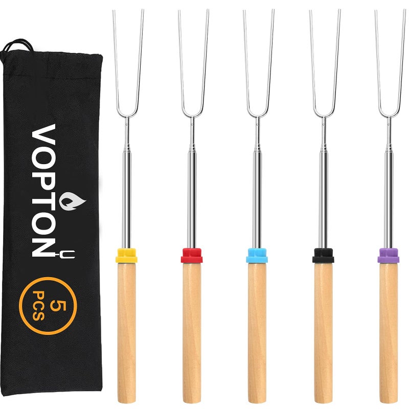 5 Pcs Marshmallow Roasting Sticks for Fire Pit Long 32Inch Smores Sticks Skewers Smores Kit for Fire Pit Premium Telescoping Hot Dog Roasting Sticks for Campfire Accessories Outside Camping VOPTON