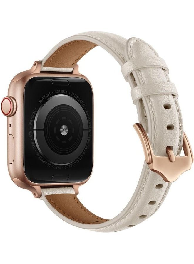 NIBEMINENT Business Style Leather Replacement Strap Watchband For Apple Watch Series 7/6/5/4/3/2/1/SE 38/40/41mm Creamy White - Image 3