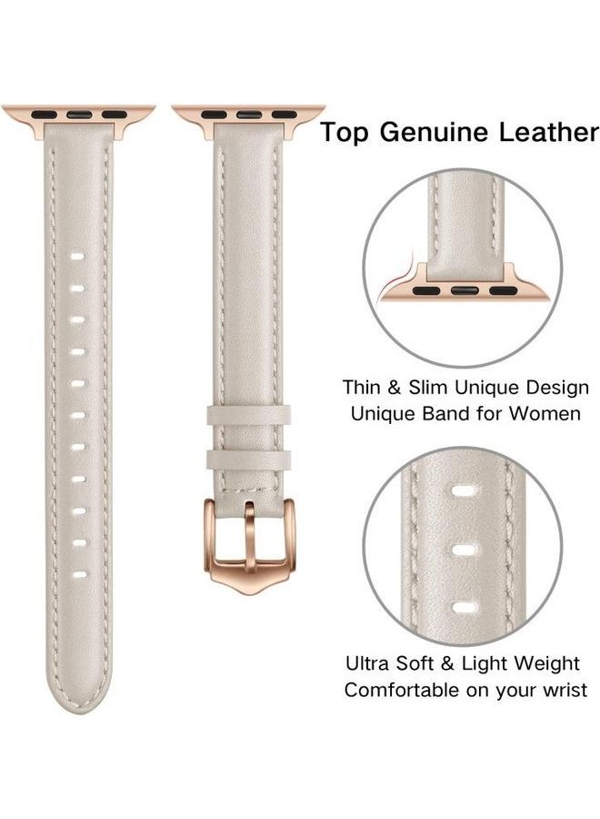 NIBEMINENT Business Style Leather Replacement Strap Watchband For Apple Watch Series 7/6/5/4/3/2/1/SE 38/40/41mm Creamy White - Image 4