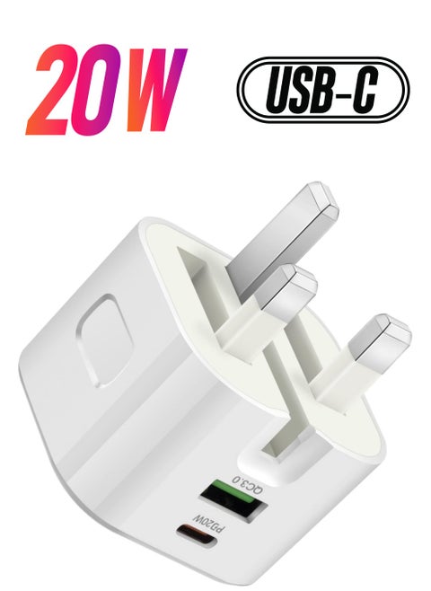 USB C Charger 20W Fast Charge Wall Plug, 2 Ports PD&QC 3.0 Fast Charger Plug Compatible for iPhone 13/13 Pro 12/12 Pro/12 Pro Max/11/XS/XR, iPad, Galaxy, Huawei etc