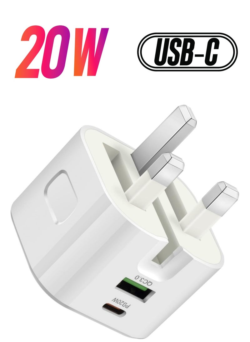 USB C Charger 20W Fast Charge Wall Plug, 2 Ports PD&QC 3.0 Fast Charger Plug Compatible for iPhone 13/13 Pro 12/12 Pro/12 Pro Max/11/XS/XR, iPad, Galaxy, Huawei etc