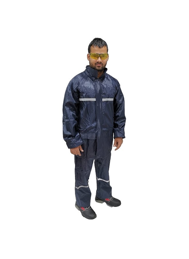 Workman - WORMAN Rain Suit DW05 Oxford Material with Reflective strips  | Waterproof Jacket & Trouser Set with Fixed Hood and Reflective Tape | Navy | Size-L - Image 1