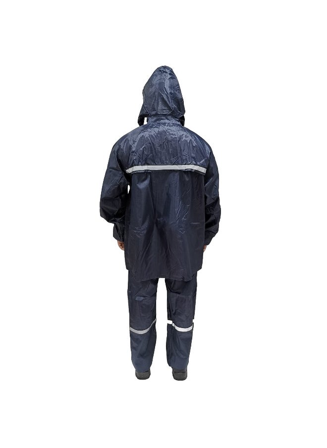 Workman - WORMAN Rain Suit DW05 Oxford Material with Reflective strips  | Waterproof Jacket & Trouser Set with Fixed Hood and Reflective Tape | Navy | Size-L - Image 1