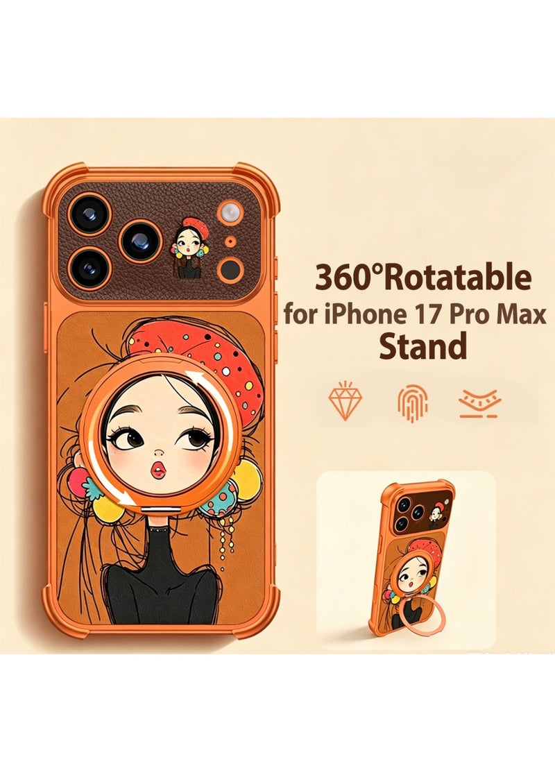Bincoo iPhone 17 Pro Max Case, Stylish Painting With 360° Rotatable Stand Strong Magnetic Women Girl IPhone Cover Anti-Yellow & Anti-Scratch, Ultra Slim, for iPhone 17 Pro Max Phone Ring Cover Compatible with MagSafe Phone Accessory (Orange) - Image 1