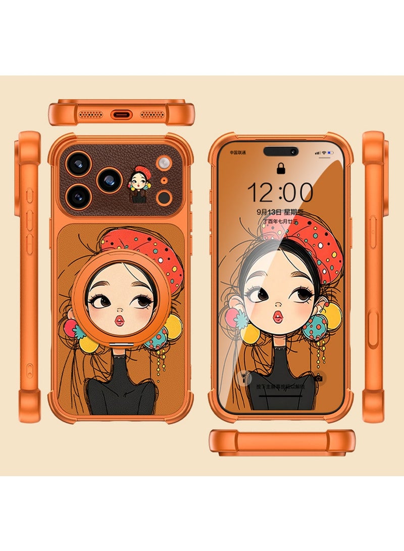 Bincoo iPhone 17 Pro Max Case, Stylish Painting With 360° Rotatable Stand Strong Magnetic Women Girl IPhone Cover Anti-Yellow & Anti-Scratch, Ultra Slim, for iPhone 17 Pro Max Phone Ring Cover Compatible with MagSafe Phone Accessory (Orange) - Image 4