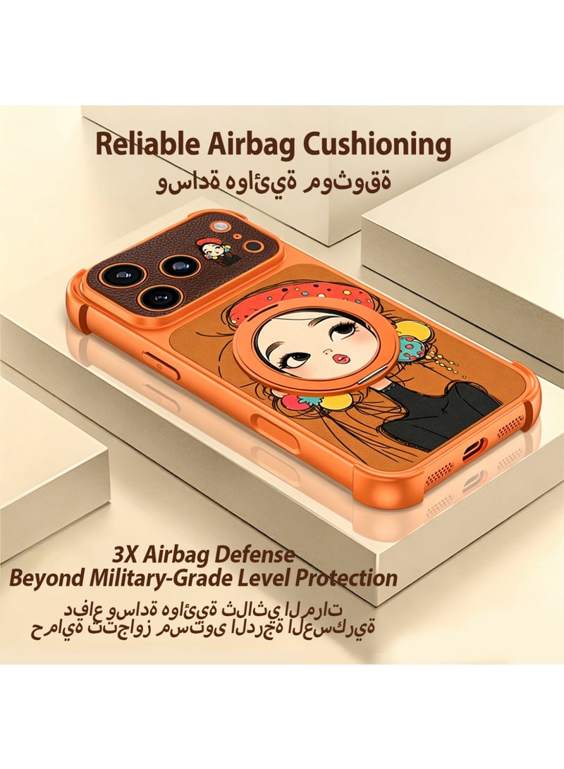 Bincoo iPhone 17 Pro Max Case, Stylish Painting With 360° Rotatable Stand Strong Magnetic Women Girl IPhone Cover Anti-Yellow & Anti-Scratch, Ultra Slim, for iPhone 17 Pro Max Phone Ring Cover Compatible with MagSafe Phone Accessory (Orange) - Image 3