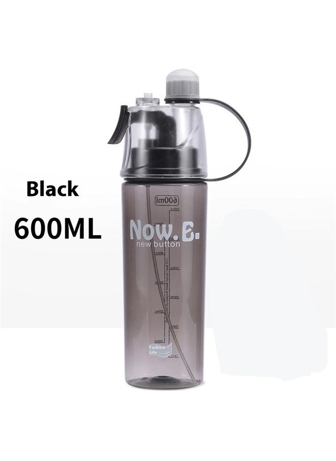 yongsheng Outdoor Sport Mist Spray Water Bottle 600ml,Portable Clear Plastic Spray Head Anti Leak Water Bottle (Black)  - Image 1