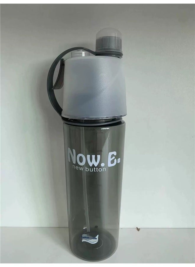 yongsheng Outdoor Sport Mist Spray Water Bottle 600ml,Portable Clear Plastic Spray Head Anti Leak Water Bottle (Black)  - Image 2
