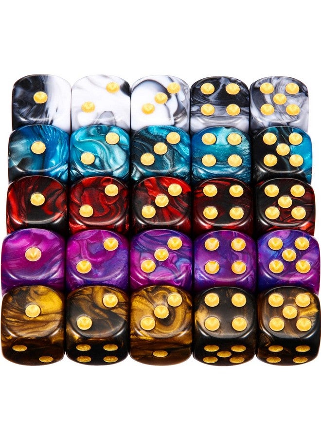 TecUnite 25 Pieces Polyhedral Dice Set 6 Sided Game Dice Set With Black Pouch For Table Games (Marble Color)  - Image 1