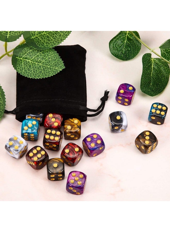 TecUnite 25 Pieces Polyhedral Dice Set 6 Sided Game Dice Set With Black Pouch For Table Games (Marble Color)  - Image 4