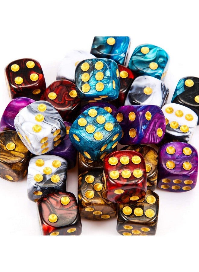 TecUnite 25 Pieces Polyhedral Dice Set 6 Sided Game Dice Set With Black Pouch For Table Games (Marble Color)  - Image 3