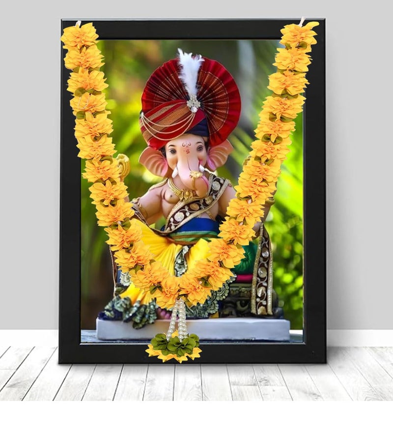 Tia Crafts Washable Handmade Artificial Sevanti Photo Garland, Flower Mala for Photo Frame & God Idols (Yelllow) - Image 2