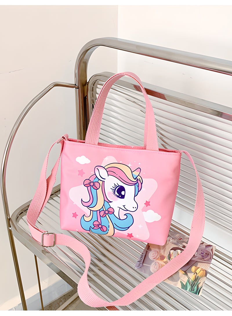 LIXADA Cute Unicorn Nylon Shoulder Bag Crossbody Bag Cute Animal Unicorn Crossbody Purse Tote, Ideal Gifts for Kids Age 3+ (Pink)  - Image 2