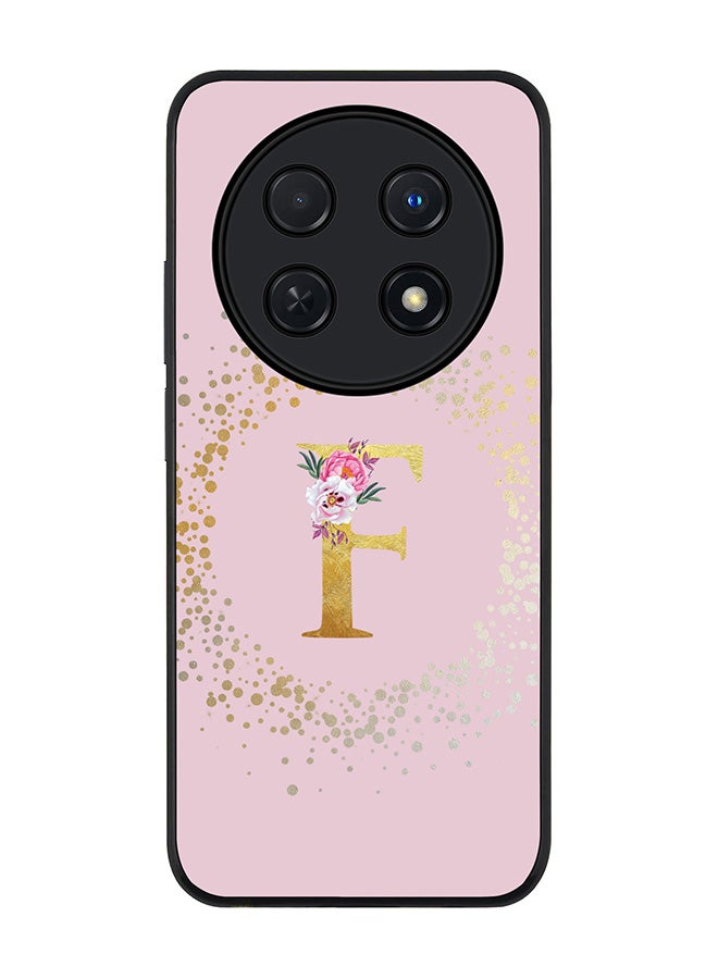 Stylizedd Rugged Black edge case for Huawei nova 12i 4G, Slim fit Flexible Thin Cover - Custom Monogram Initial Letter Floral Pattern Alphabet - F  (Pink ) - Image 1