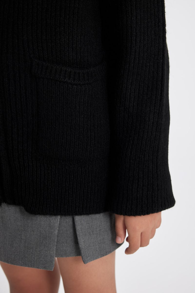 ديفاكتو جاكيت تريكو مدرسة بناتي أسود بسوسته - Image 4