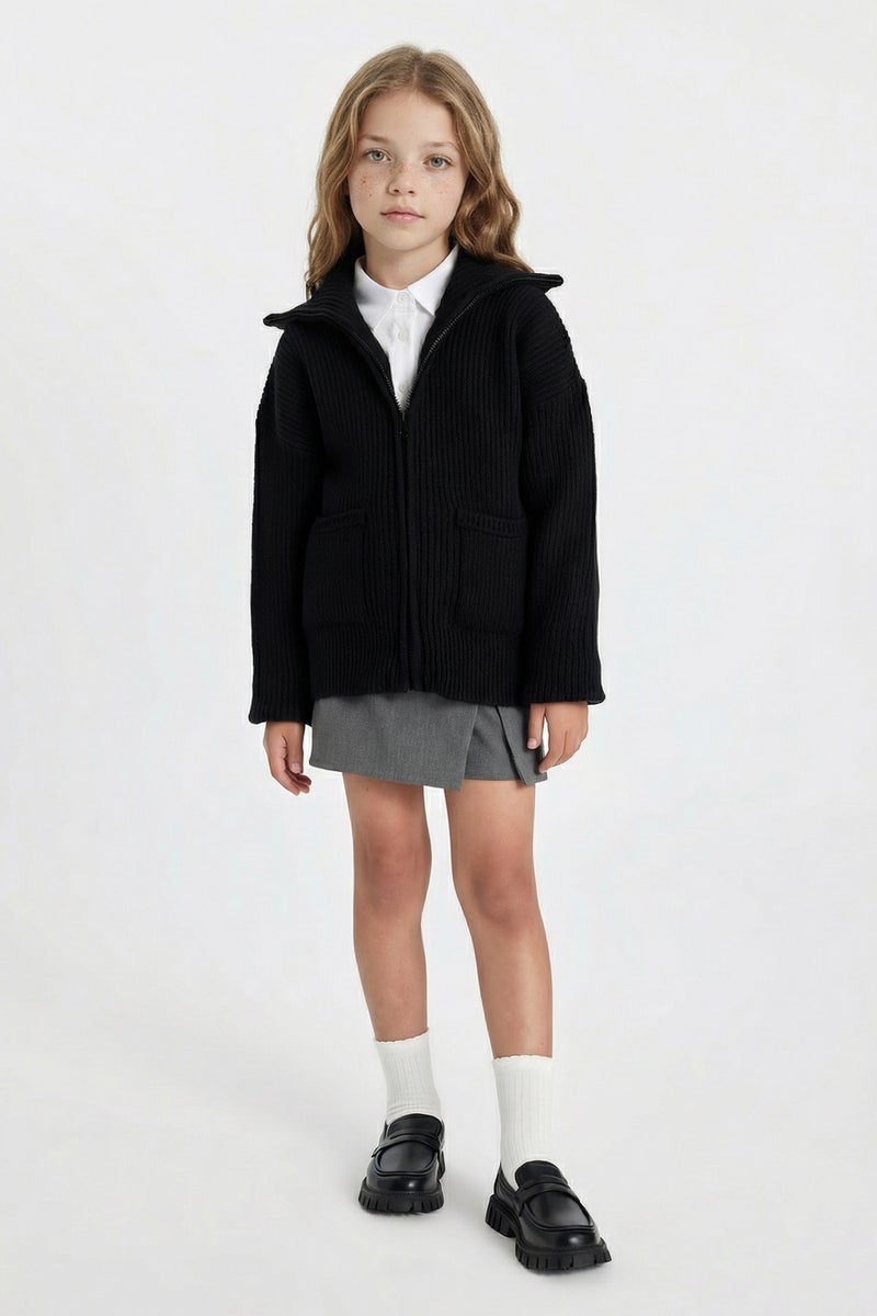 ديفاكتو جاكيت تريكو مدرسة بناتي أسود بسوسته - Image 2