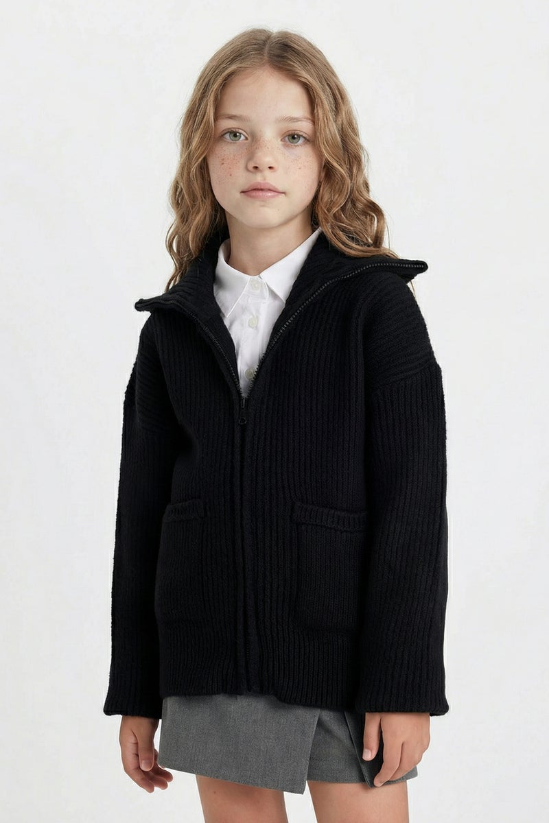 ديفاكتو جاكيت تريكو مدرسة بناتي أسود بسوسته - Image 1