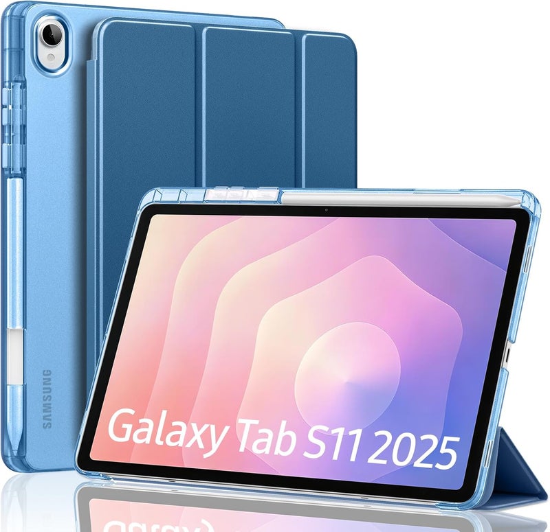 MoKo for Samsung Galaxy Tab S11 Case 11 Inch 2025 [SM-X730/SM-X736B] with S Pen Holder, Slim Light Trifold Protective Cover with Hard PC Translucent Back Shell, Auto Wake/Sleep, Navy Blue - Image 1