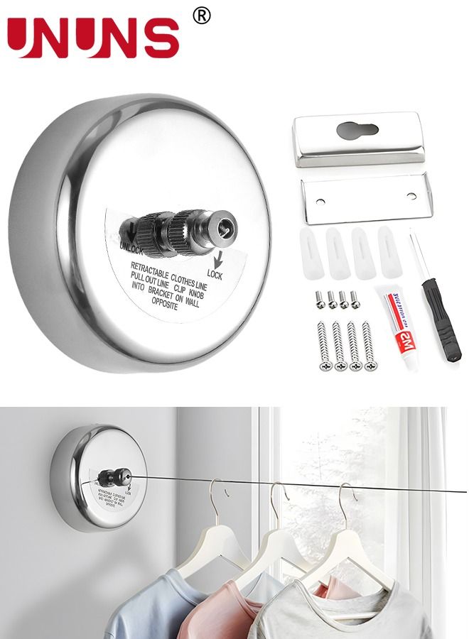 UNUNS Retractable Clothesline,304 Stainless Steel Clothing Line Dryer with Adjustable Rope String,9.2 Feets Clothes Line For Hanging Drying Indoor Room Bathroom Laundry Outdoor - Image 1