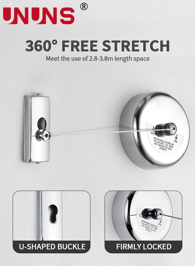 UNUNS Retractable Clothesline,304 Stainless Steel Clothing Line Dryer with Adjustable Rope String,9.2 Feets Clothes Line For Hanging Drying Indoor Room Bathroom Laundry Outdoor - Image 3