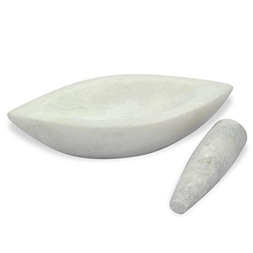 HeeMo Marble Mortar and Pestle Set | Kharal | Khalbatta | 7 Inches (Boat Shape White) - Image 3