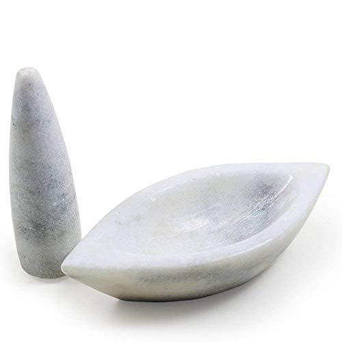 HeeMo Marble Mortar and Pestle Set | Kharal | Khalbatta | 7 Inches (Boat Shape White) - Image 4