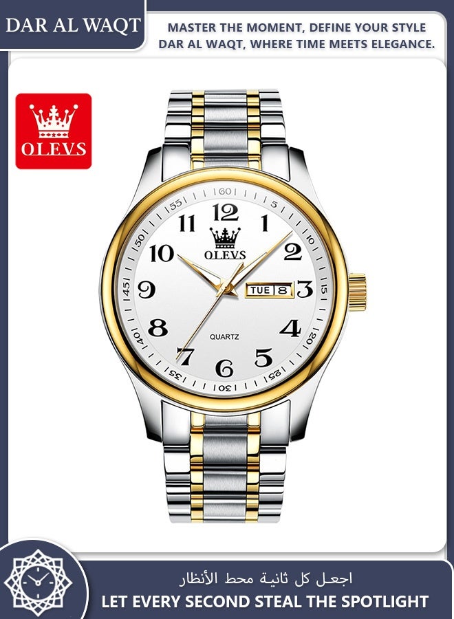 أوليفز ساعة OLEVS عصرية رجالية كوارتز بسوار معدني بلونين مثالية للأعمال واليومي - Image 1