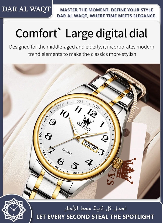 أوليفز ساعة OLEVS عصرية رجالية كوارتز بسوار معدني بلونين مثالية للأعمال واليومي - Image 3